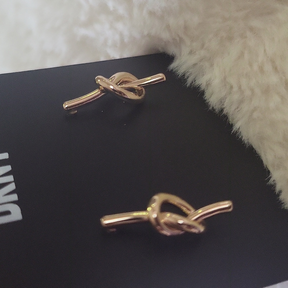 DKNY Gold Minimalist Knot Earrings - Picture 3 of 3